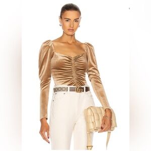 A.L.C. Tan Puff Sleeve Ruched Blouse